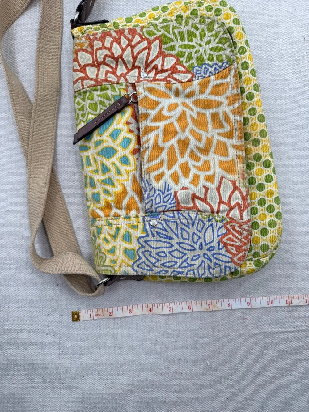 Relic Canvas Floral & Dot Crossbody Bag in Green and Yellow